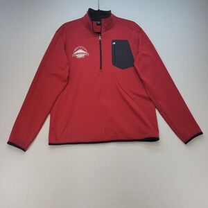 Polartec‎ Fleece Pullover Mens Medium Red Gorpcore Grid Tech 1/4 Zip Jacket